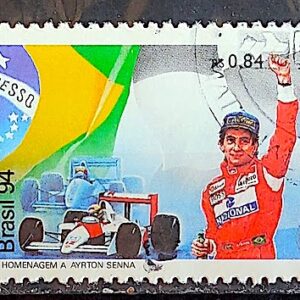 C 1923 Selo Ayrton Senna Carro Piloto de Formula 1 Bandeira 1994 Circulado 6