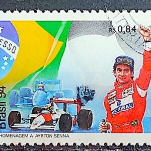 C 1923 Selo Ayrton Senna Carro Piloto de Formula 1 Bandeira 1994 Circulado 7