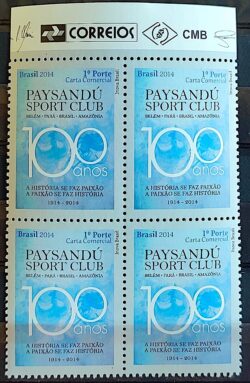 C 3331 Selo Paysandu Futebol Belem Para 2014 Quadra Vinheta Correios