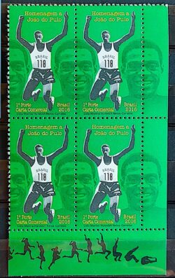 C 3655 Selo Homenagem a Joao do Pulo Atletismo Salto em Distancia 2016 Quadra Vinheta Salto