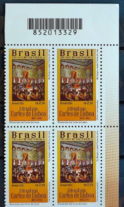 C 4002 Selo 200 Anos de Independencia Bicentenario das Cortes de Lisboa 2021 Quadra Codigo de Barras