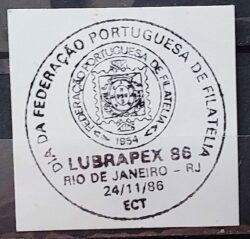 Carimbo Dia da Federacao Portuguesa de Filatelia LUBRAPEX 1986