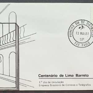Envelope FDC 219 1981 Centenario de Lima Barreto Literatura CPD SP 02