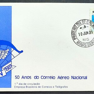 Envelope FDC 224 1981 Correio Aereo Nacional Aviao Servico Postal CPD MG