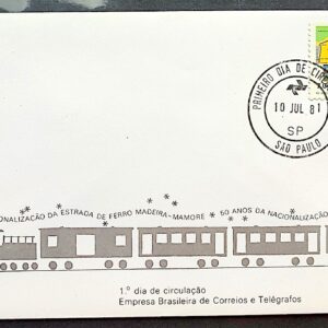 Envelope FDC 225 1981 Estrada de Ferro Madeira Mamore Trem Mapa CPD SP 01
