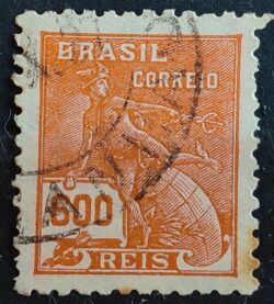 Selo Regular Cod RHM 324 Vovo Mercurio e Globo 600 Reis Filigrana O 1939 Circulado 1