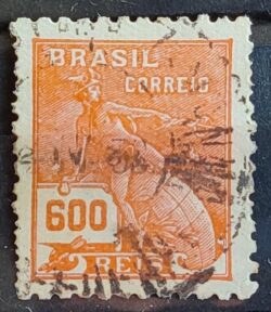 Selo Regular Cod RHM 324 Vovo Mercurio e Globo 600 Reis Filigrana O 1939 Circulado 10