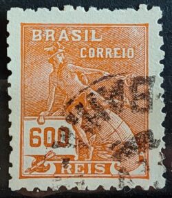 Selo Regular Cod RHM 324 Vovo Mercurio e Globo 600 Reis Filigrana O 1939 Circulado 2