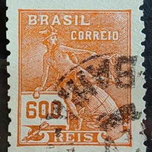 Selo Regular Cod RHM 324 Vovo Mercurio e Globo 600 Reis Filigrana O 1939 Circulado 2