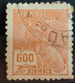 Selo Regular Cod RHM 324 Vovo Mercurio e Globo 600 Reis Filigrana O 1939 Circulado 3