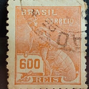 Selo Regular Cod RHM 324 Vovo Mercurio e Globo 600 Reis Filigrana O 1939 Circulado 3