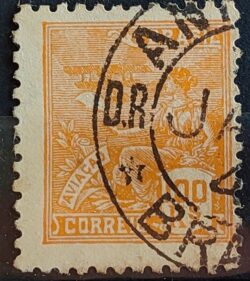 Selo Regular Cod RHM 324 Vovo Mercurio e Globo 600 Reis Filigrana O 1939 Circulado 4