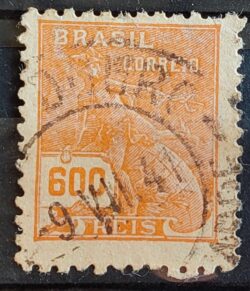 Selo Regular Cod RHM 324 Vovo Mercurio e Globo 600 Reis Filigrana O 1939 Circulado 6