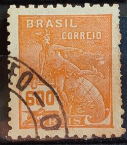 Selo Regular Cod RHM 324 Vovo Mercurio e Globo 600 Reis Filigrana O 1939 Circulado 7