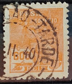 Selo Regular Cod RHM 324 Vovo Mercurio e Globo 600 Reis Filigrana O 1939 Circulado 8