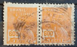 Selo Regular Cod RHM 324 Vovo Mercurio e Globo 600 Reis Filigrana O 1939 Dupla Circulado 1