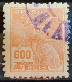 Selo Regular Cod RHM 324A Vovo Mercurio e Globo 600 Reis Filigrana O 1940 Circulado 1