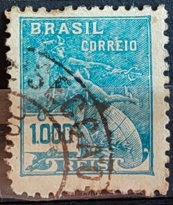 Selo Regular Cod RHM 325 Vovo Mercurio e Globo 1000 Reis Filigrana O 1939 Circulado 1