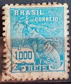 Selo Regular Cod RHM 325 Vovo Mercurio e Globo 1000 Reis Filigrana O 1939 Circulado 11