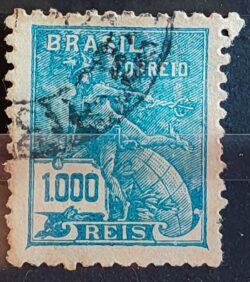 Selo Regular Cod RHM 325 Vovo Mercurio e Globo 1000 Reis Filigrana O 1939 Circulado 2