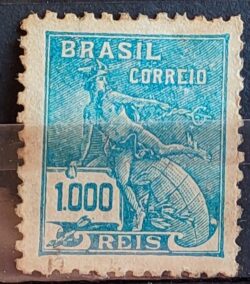 Selo Regular Cod RHM 325 Vovo Mercurio e Globo 1000 Reis Filigrana O 1939 Circulado 4
