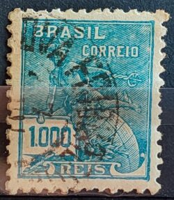Selo Regular Cod RHM 325 Vovo Mercurio e Globo 1000 Reis Filigrana O 1939 Circulado 7
