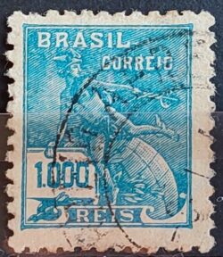 Selo Regular Cod RHM 325 Vovo Mercurio e Globo 1000 Reis Filigrana O 1939 Circulado 9