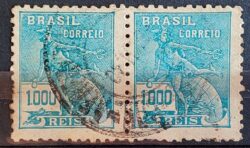 Selo Regular Cod RHM 325 Vovo Mercurio e Globo 1000 Reis Filigrana O 1939 Dupla Circulado 2