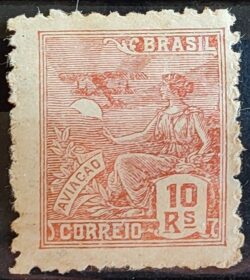 Selo Regular Cod RHM 326 Vovo Aviacao Aviao 10 Reis Filigrana P 1940 10