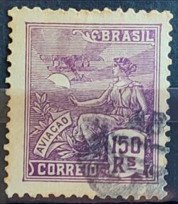 Selo Regular Cod RHM 327 Vovo Aviacao Aviao 20 Reis Filigrana P 1940 Circulado 3