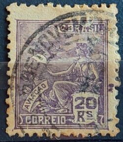 Selo Regular Cod RHM 327 Vovo Aviacao Aviao 20 Reis Filigrana P 1940 Circulado 4