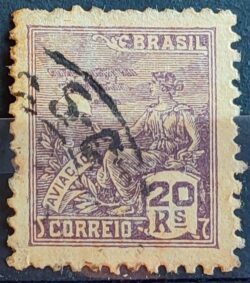 Selo Regular Cod RHM 327 Vovo Aviacao Aviao 20 Reis Filigrana P 1940 Circulado 5