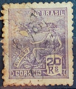 Selo Regular Cod RHM 327 Vovo Aviacao Aviao 20 Reis Filigrana P 1940 Circulado 6