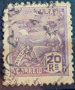 Selo Regular Cod RHM 327 Vovo Aviacao Aviao 20 Reis Filigrana P 1940 Circulado 7