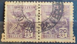 Selo Regular Cod RHM 327 Vovo Aviacao Aviao 20 Reis Filigrana P 1940 Dupla Circulado 2