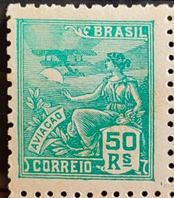 Selo Regular Cod RHM 328 Vovo Aviacao Aviao 50 Reis Filigrana P 1940