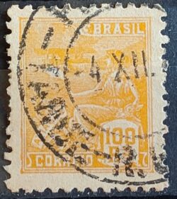 Selo Regular Cod RHM 329 Vovo Aviacao Aviao 100 Reis Filigrana P 1940 Circulado 2