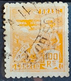 Selo Regular Cod RHM 329 Vovo Aviacao Aviao 100 Reis Filigrana P 1940 Circulado 3