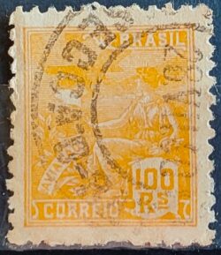 Selo Regular Cod RHM 329 Vovo Aviacao Aviao 100 Reis Filigrana P 1940 Circulado 4