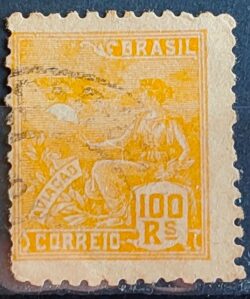 Selo Regular Cod RHM 329 Vovo Aviacao Aviao 100 Reis Filigrana P 1940 Circulado 5