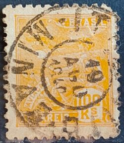 Selo Regular Cod RHM 329 Vovo Aviacao Aviao 100 Reis Filigrana P 1940 Circulado 6