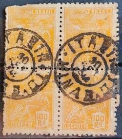 Selo Regular Cod RHM 329 Vovo Aviacao Aviao 100 Reis Filigrana P 1940 Quadra Circulado