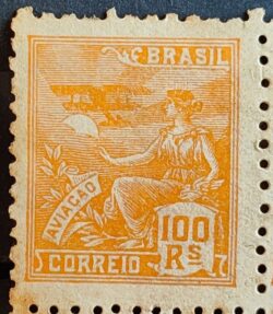 Selo Regular Cod RHM 329A Vovo Aviacao Aviao 100 Reis Filigrana P 1940