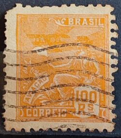 Selo Regular Cod RHM 329A Vovo Aviacao Aviao 100 Reis Filigrana P 1940 Circulado 2