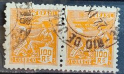 Selo Regular Cod RHM 329A Vovo Aviacao Aviao 100 Reis Filigrana P 1940 Circulado Dupla