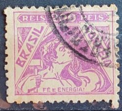 Selo Regular Cod RHM 330 Vovo Fe e Energia Religiao 200 Reis Filigrana P 1940 Circulado 10