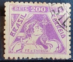 Selo Regular Cod RHM 330 Vovo Fe e Energia Religiao 200 Reis Filigrana P 1940 Circulado 11