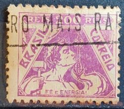 Selo Regular Cod RHM 330 Vovo Fe e Energia Religiao 200 Reis Filigrana P 1940 Circulado 3