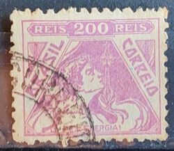 Selo Regular Cod RHM 330 Vovo Fe e Energia Religiao 200 Reis Filigrana P 1940 Circulado 5