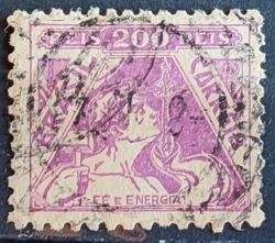 Selo Regular Cod RHM 330 Vovo Fe e Energia Religiao 200 Reis Filigrana P 1940 Circulado 7